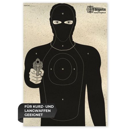 Criminal Target - Graspapier mit klar sichtbaren Einschusslöchern und blendfreier Oberfläche
